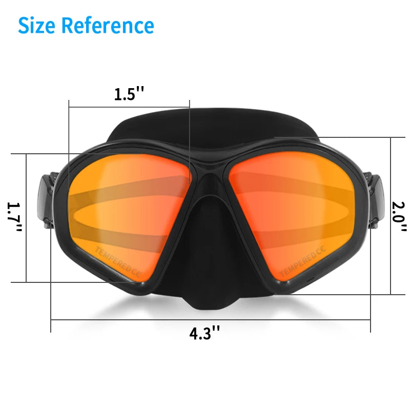 Premium Quality Low Volume Freediving Mask - Teenager Silicone Swimming Mask Mirrored Lens Scuba Dive Glasses