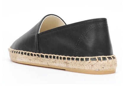 Casual Espadrilles Flat Cow Leather Shoe for Women Slip-on Rubber Ballet Flats