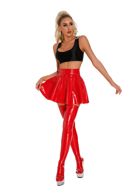 Womens Latex Skirt for Rave Party Club Dance Stage Performance Costume Clubwear Woman Pu Leather Pleated Mini Skirts