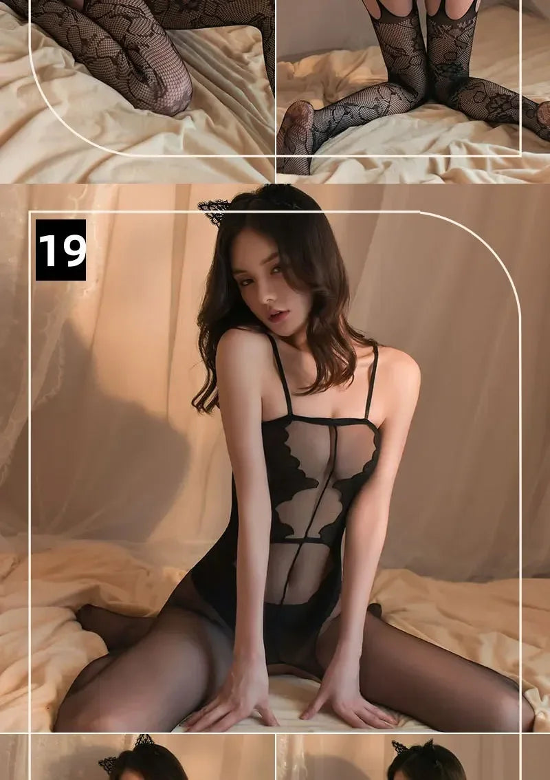 18 Style Sexy Bodystockings Bodysuit Sexy Women Erotic Babydoll Mesh Fishnet Full Body Stocking Stretch Open Crotch Tights