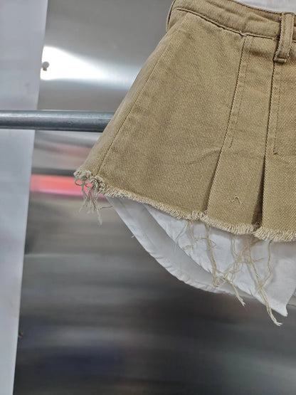 KBQ Temperament Slim Fit Denim Mini Slirts For Women High Waist Spliced Button Daily Casual Commute Skirt Female Fashion Style