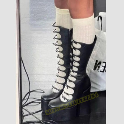 Crystal Bling Knee High Sandals Boots Thick Sole Platform Chunky High Heels Solid Buckles Straps Sandals Women Sexy Shoes Summer
