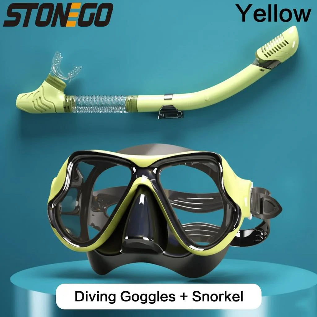 Snorkeling Gear Diving Mask Snorkel Set Full Face Silicone Large Frame Dry Snorkel for Water Sports