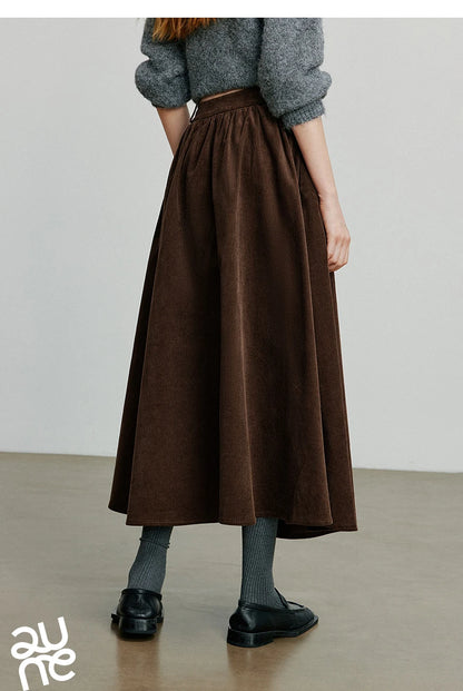 TOYOUTH Women Skirt 2025 Autumn New Corduroy Pure Cotton Ankle Length Umbrella Skirt