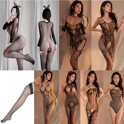 Wholesale Pantyhose Mesh Stockings For Sex Sexy Porn Female Lingerie Fishnet Bondage Erotic Bodysuit Stretch Open Crotch Tights