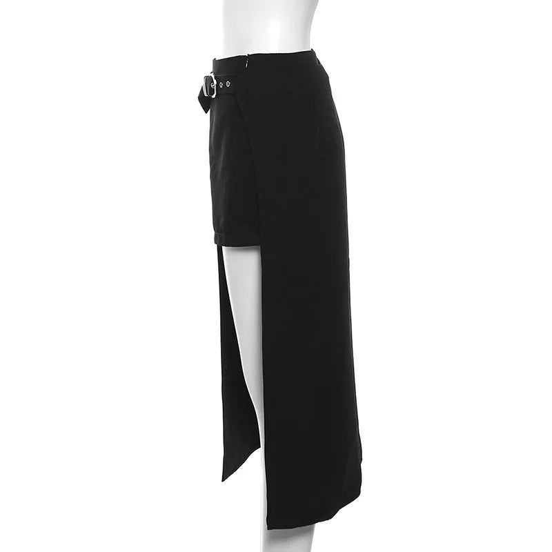 Gothic Patchwork Sexy Mini Skirts Goth Dark Techwear Women Grunge Irregular Hem High Waist Cargo Skirt Hip Hop Black Summer 2023