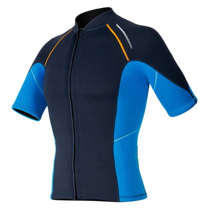 Men's Rash Guard Swimsuit Tops Short Sleeves Front Zip Wetsuit Top 1.5mm Neoprene Swim Tops Swimming Diving Surfing Snorkeling