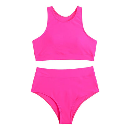 Women'S Solid Color Tank Top Swimsuit Ladies Split High Waist Swimsuit Two-Piece Set Traje De BañO Mujer Biquinis Feminino