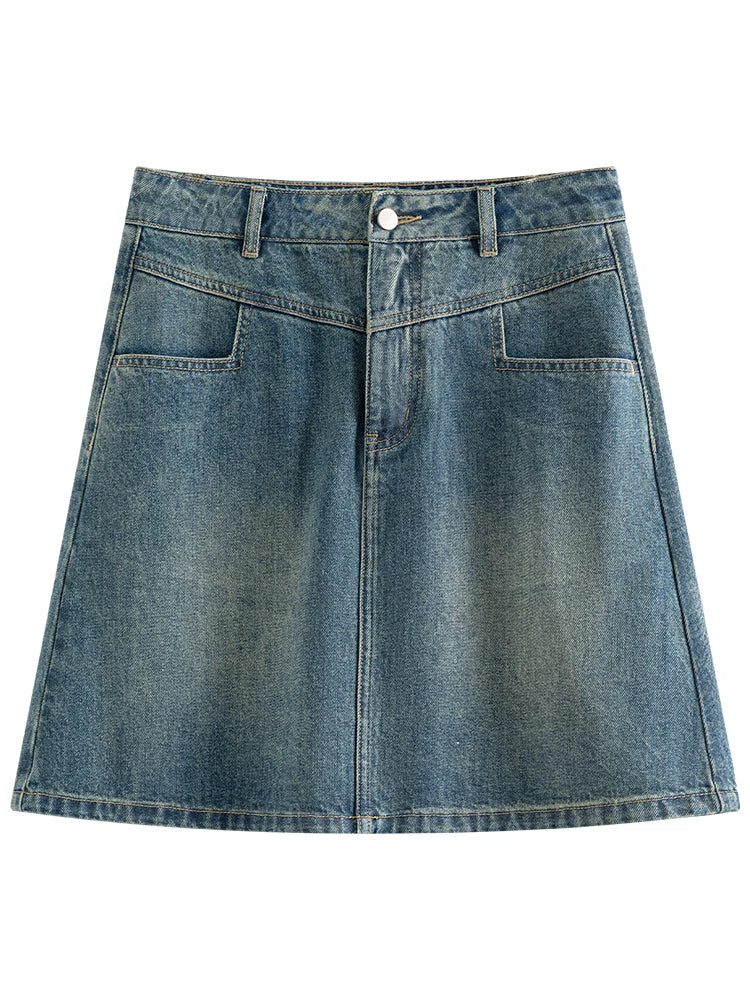 FSLE Academy Style Denim Skirt For Women's 2024 New Summer A-line High Waisted Short Blue Women Shorts Casual Skirt 24FS12171