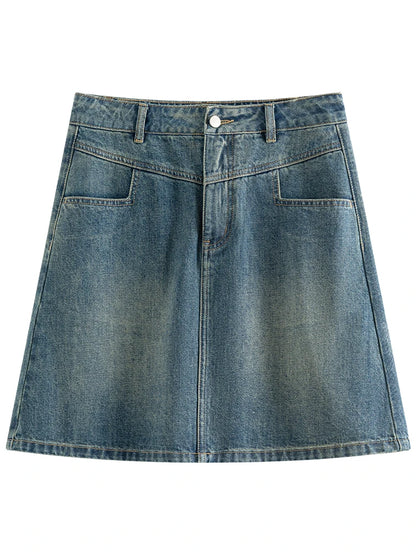 FSLE Academy Style Denim Skirt For Women's 2024 New Summer A-line High Waisted Short Blue Women Shorts Casual Skirt 24FS12171