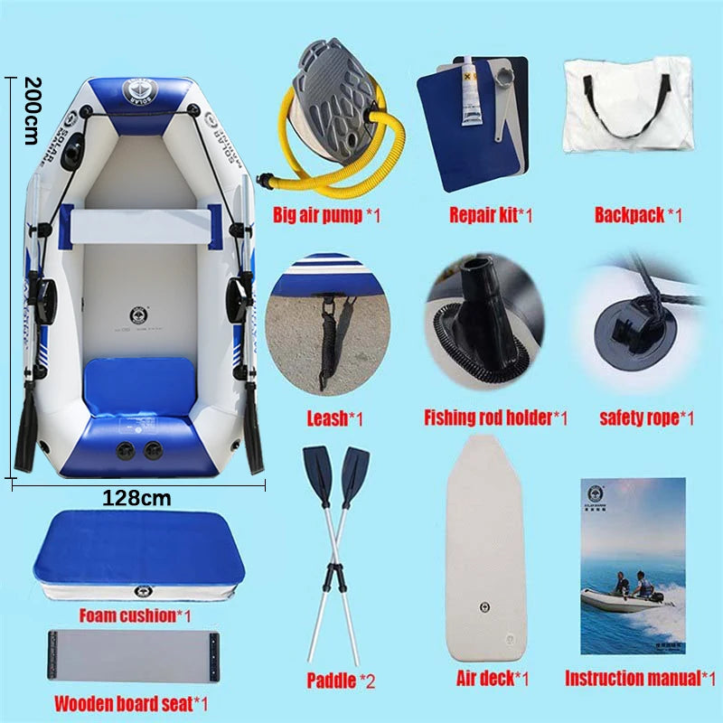 Solar Marine 2 Person PVC Fishing Boat 2M Inflatable Kayak Wear-resistant Canoe Waterplay Craft with Free Accessories