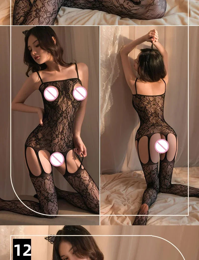 18 Style Sexy Bodystockings Bodysuit Sexy Women Erotic Babydoll Mesh Fishnet Full Body Stocking Stretch Open Crotch Tights