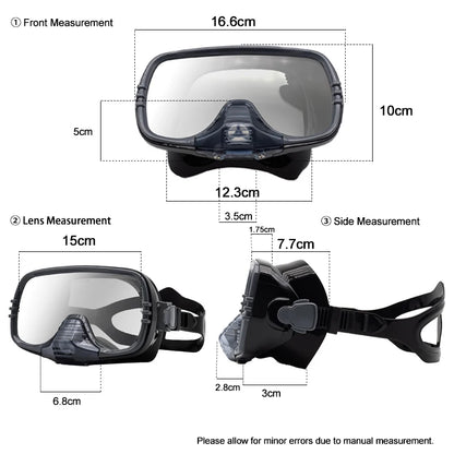 New Large Frame Diving Mask with Drain Valve|HD Tempered Glass Lens & Adjustable Silicone Strap,Swim Goggles,buceo, 수영,스노클링,마스크