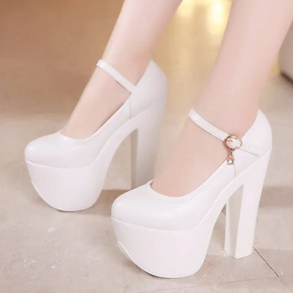 Catwalk 15cm Small Size 32-43 Sexy Extreme Block High Heels Shoes Spring 2025 Trend Bright Leather Chunky Platform Pumps Model