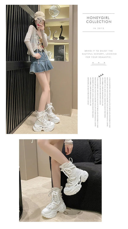 Women's Pink Boots Platform New in  Calf High Boot Woman Winter Girl's Ankle Bootie White Sneakers Trends 2023 Cross Strap Bling