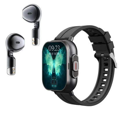 2 in 1 Built-in Smartwatch with Earphone Multi-Sport NFC Call Smart Watch with Earbuds Headphone for iPhone Android Smartphone
