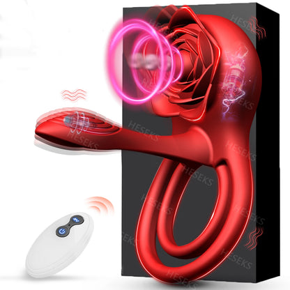 HESEKS Vibrating Cock Ring Penis Ring for Men Ejaculation Delay Rose Vibrator Clitoral Stimulator Penis Cockr Sex Toy for Couple
