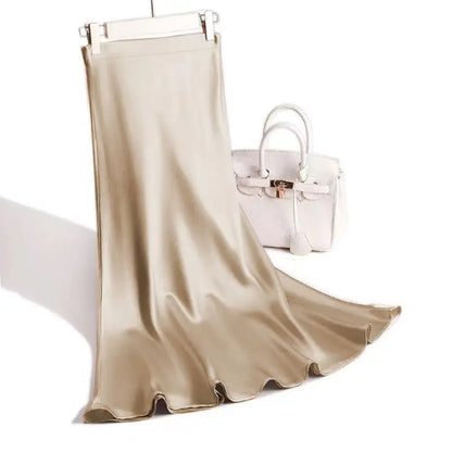 Fashion Oversized Women Clothing Satin Skirts Summer Temperament Solid Color High Waist A-line Skirt Female Simplicity Skirt