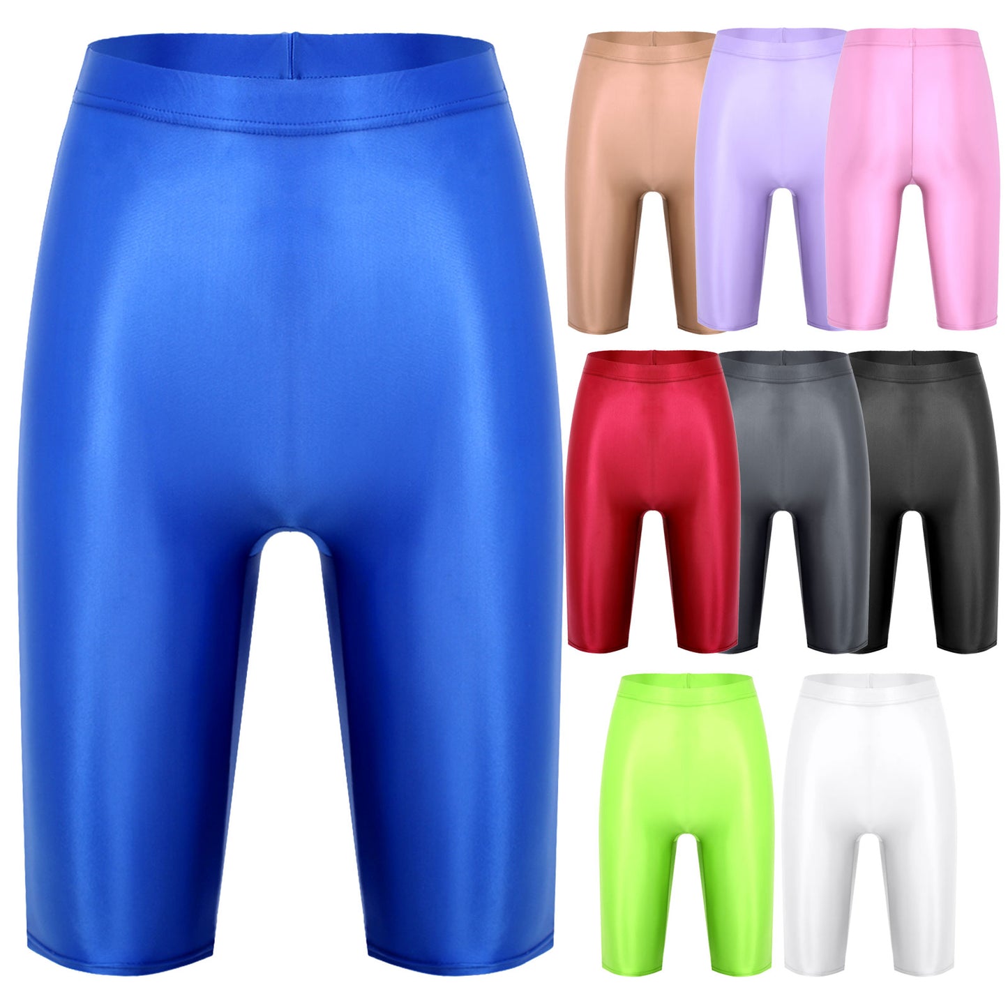 Women Glossy Shorts High Waist Fitness Short Leggings Oil Shiny Knee-Length Tights Swimming Trunks Female Workout Sports Bottoms
