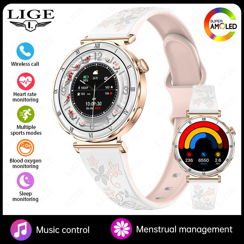 Women's Smart Watch 2026 New Fashion AMOLED Screen Bluetooth Call Custom Dials Female Health Monitoring Ladies Sports Smartwatch