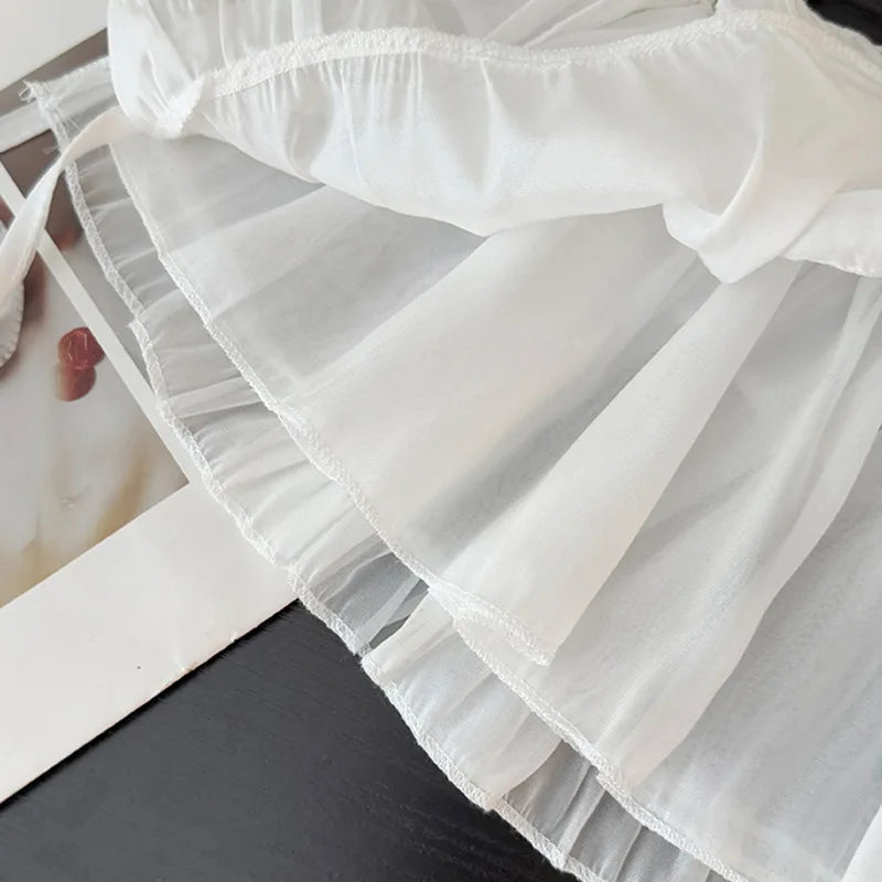 Plus size Spring All-Match French Lace Strap Design Fashion Pleated Skirt Fart Curtain Skirt Ruffle Trim Belted A- Line Skirt