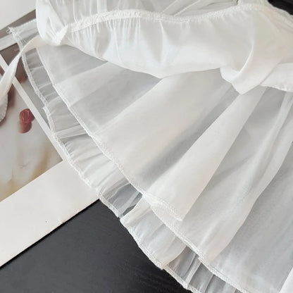 Plus size Spring All-Match French Lace Strap Design Fashion Pleated Skirt Fart Curtain Skirt Ruffle Trim Belted A- Line Skirt