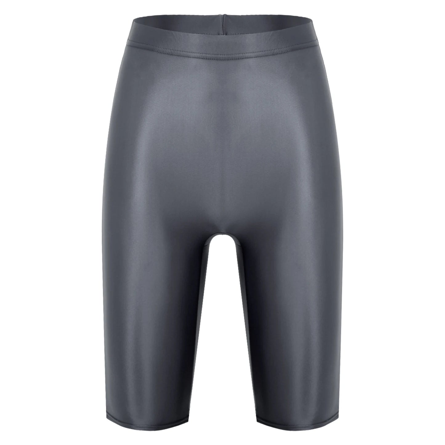 Women Glossy Shorts High Waist Fitness Short Leggings Oil Shiny Knee-Length Tights Swimming Trunks Female Workout Sports Bottoms