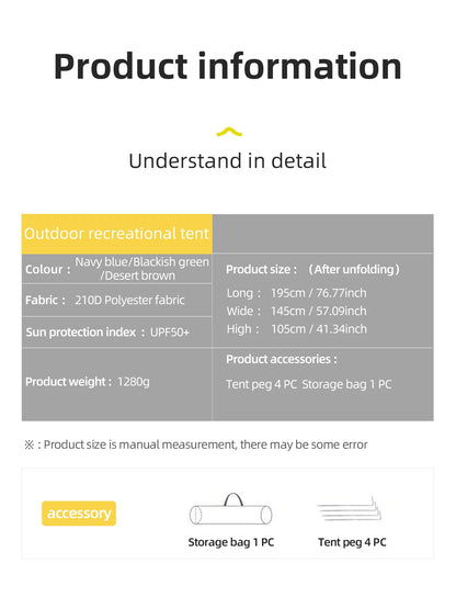 Outdoor camping tent, hand-built rain and sun protection hiking tent, double bed for couples and children, portable windproof