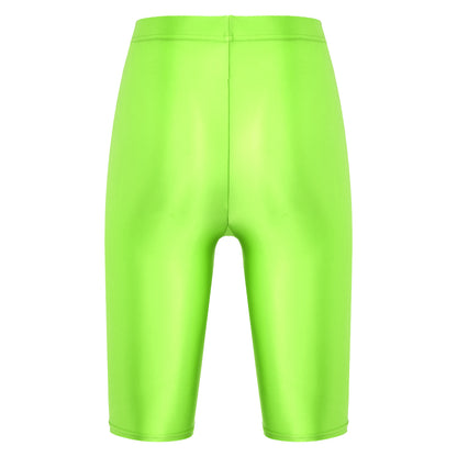 Women Glossy Shorts High Waist Fitness Short Leggings Oil Shiny Knee-Length Tights Swimming Trunks Female Workout Sports Bottoms
