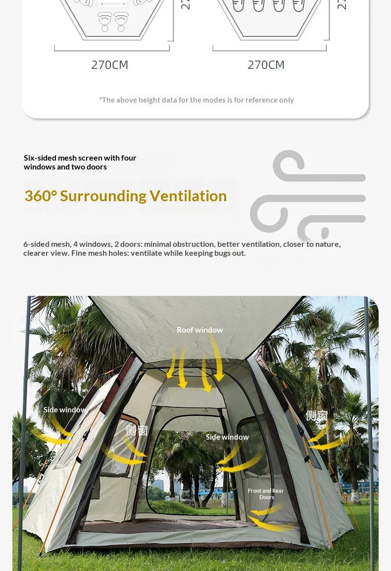 Camping Tents Automatic Pop Up Beach Camping Tent Portable Foldable Waterproof UV Sun Shade Instant Hexagonal Shelter Outdoor