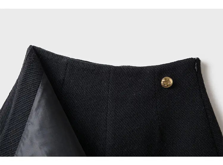 Tweed Wide Leg Shorts Skirts Women Chic Empire All-match Button Minority Elegant A-line Autumn Winter Thick Popular Daily Female