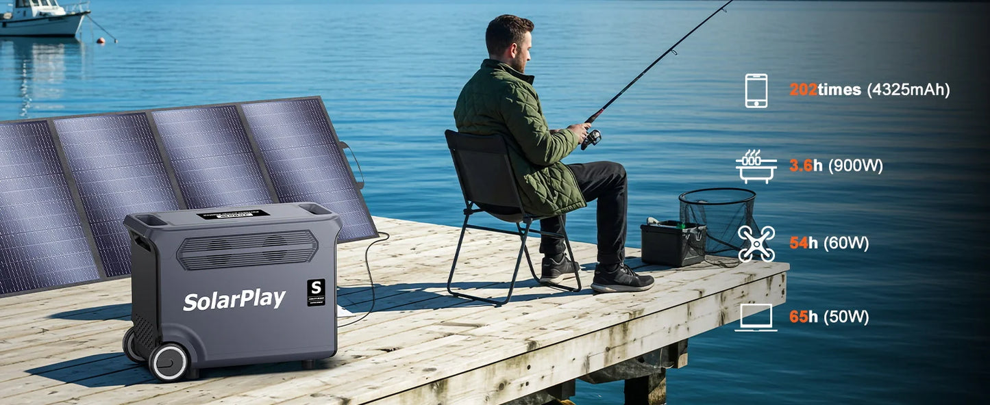 SOLARPLAY 3600W Portable Power Station 3840WH Outdoor Generator With Folable Solar Panels For Home Emergency Outdoor Camping