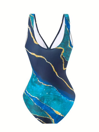 2 Piece Swimsuits, V Neck High Stretch One-piece Bathing-suit & Cover Up Sarong Skirt, Women's Swimwear & Clothing