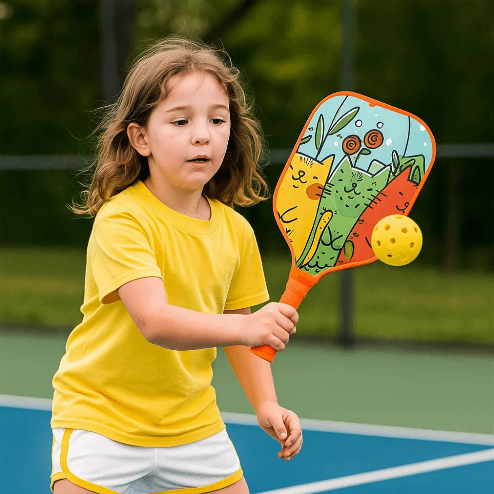 Cartoon Children's Pickleball Set Colorful Lightweight Children's Pickleball Rackets Ribbed Handle Durable Pickleball Paddle Set