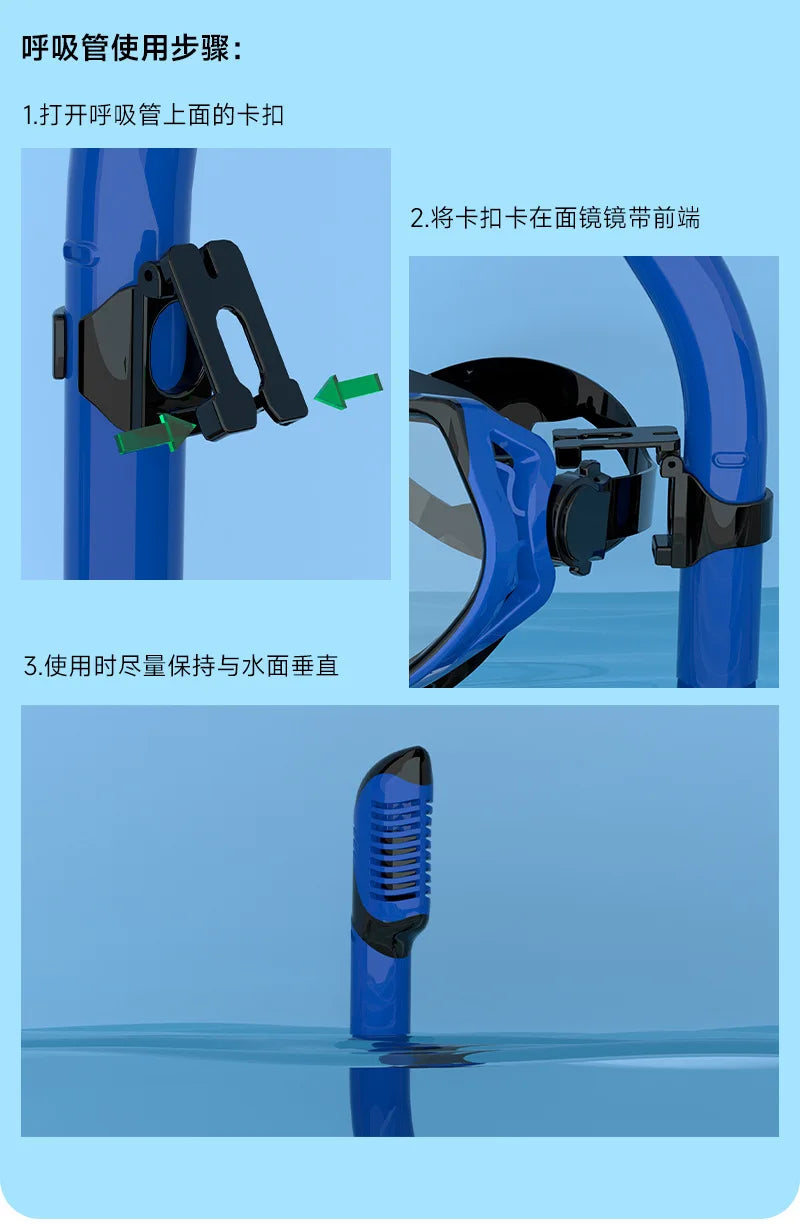 Diving Mask Snorkeling Full Dry Breathing Tube Set, Large Frame Swimming Goggles, Liquid Silicone Diving Mask