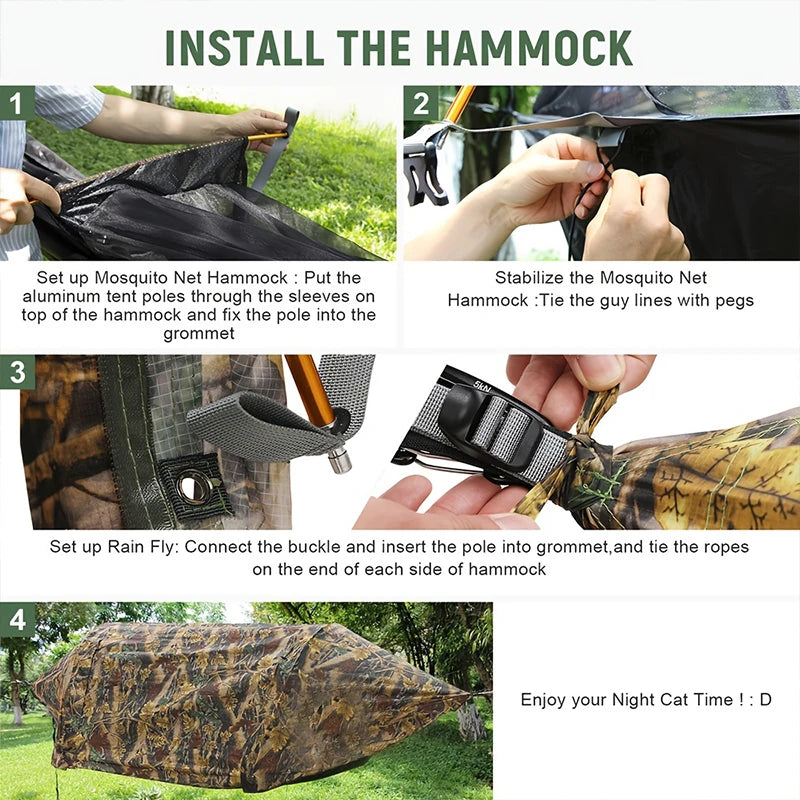 Camping Hammock Tent With Mosquito Net And Rain Fly For 1 Persons Backpacking Bed Lightweight Waterproof Hiking Backyard Outdoor