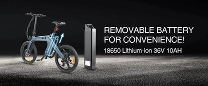 250W brushless motor electric bike, 20-inch 36V 10AH battery foldable electric bicycle, convenient ebike for urban commuting