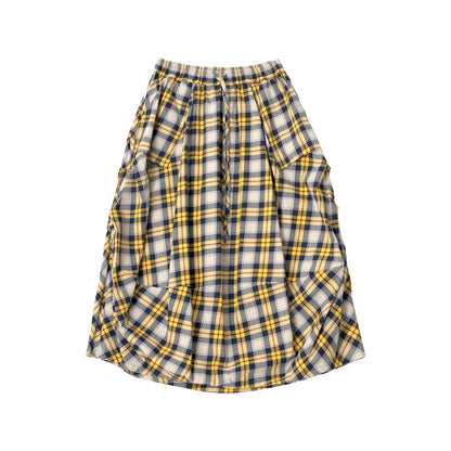 Yellow checkered skirt 2025 imakokoni original autumn Japanese color woven artistic pure cotton lantern skirt for women 255122