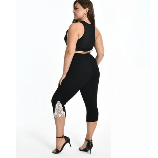 7XL Large Size Leggings For Women Summer Thin Tick 3/4 Capris Short Lace Hollow Tight Pants Black White Pink Red  6XL 5xl 4xl