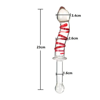 Adult sexual products, red and blue striped long handled glass dildo, female masturbation sex toys