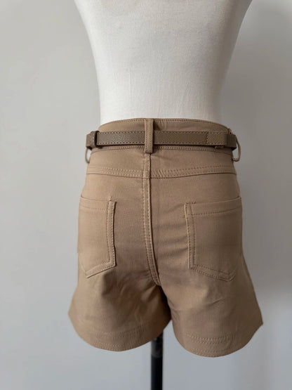 Khaki Casual Pants for Women Autumn and Winter Outerwear Booty Shorts Hips Elastic Tight Design High Waist Slimming Shorts Women