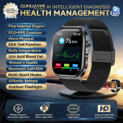 New Blood Lipids Uric Acid Blood pressure Smart Watch Men ECG+PPG Fitness Tracker Clock Heart Rate Bluetooth call Smart watches