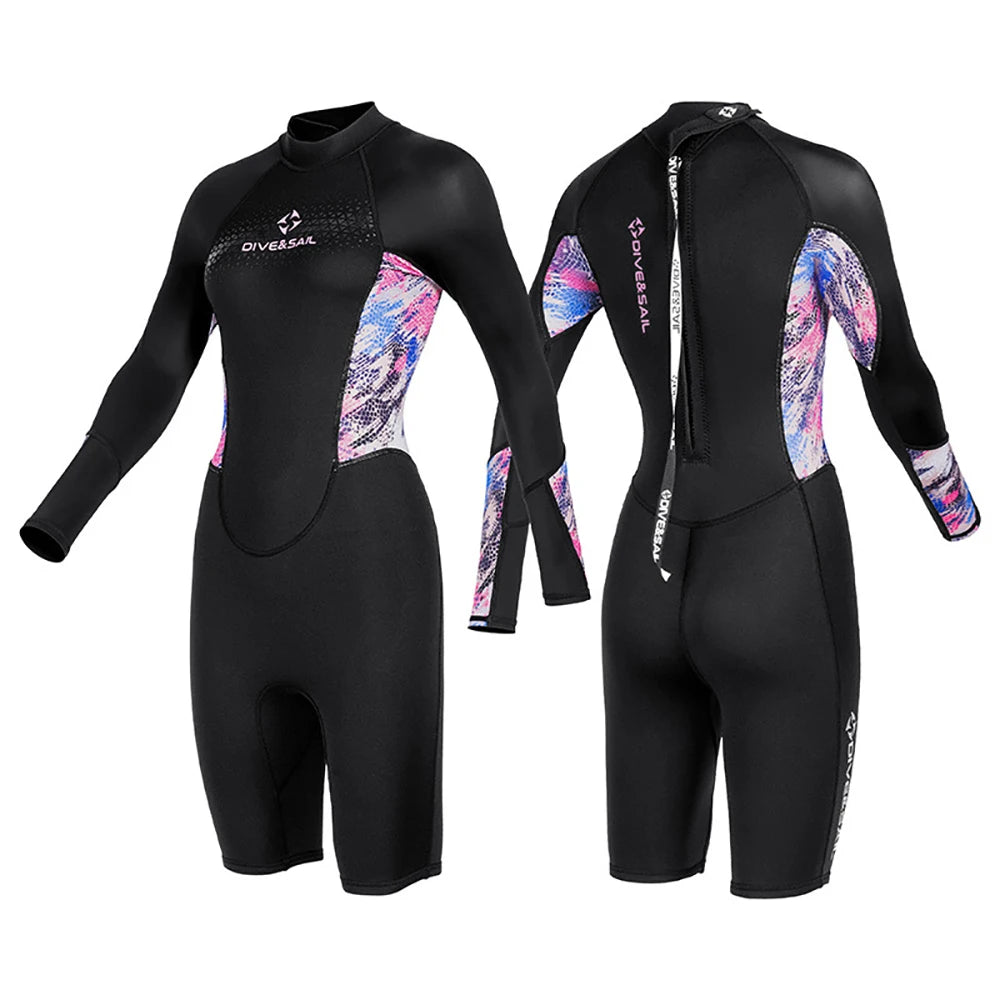 Men Women Wetsuit Shorty 1.5mm Neoprene + Lycra Thermal Swimsuit Diving Suits Front Zipper UV Protection Long Sleeve Surf Suits