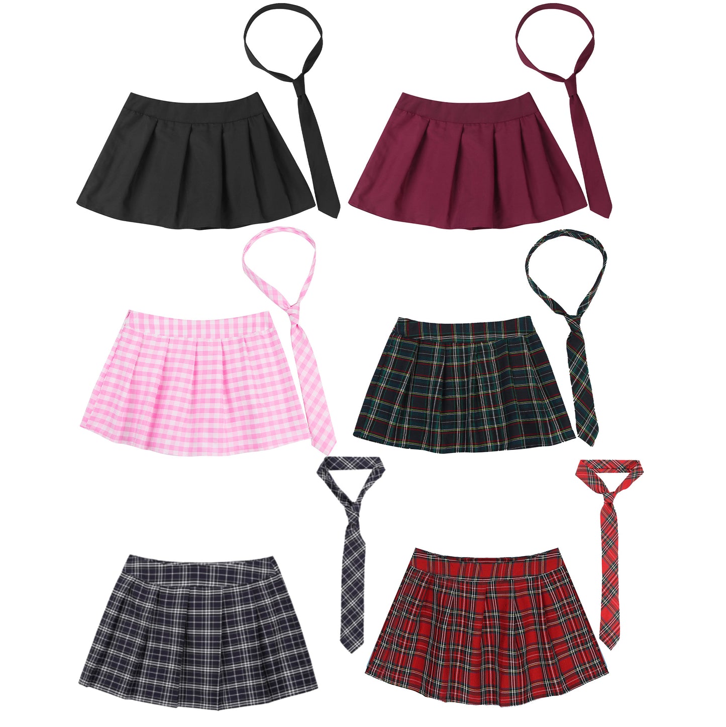 Womens Plaid Pleated Skirts With Necktie Harajuku Mini Japanese Preppy Schoolgirls Uniforms Kawaii Skirts Ladies Cosplay Costume