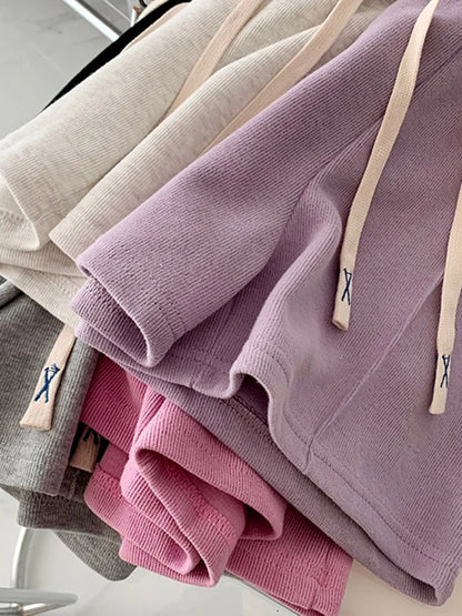 2026 Summer Shorts Women Elasticity Lovely Girls Korean Style Sweet Students Harajuku Simple Pure Gray Trousers Female New