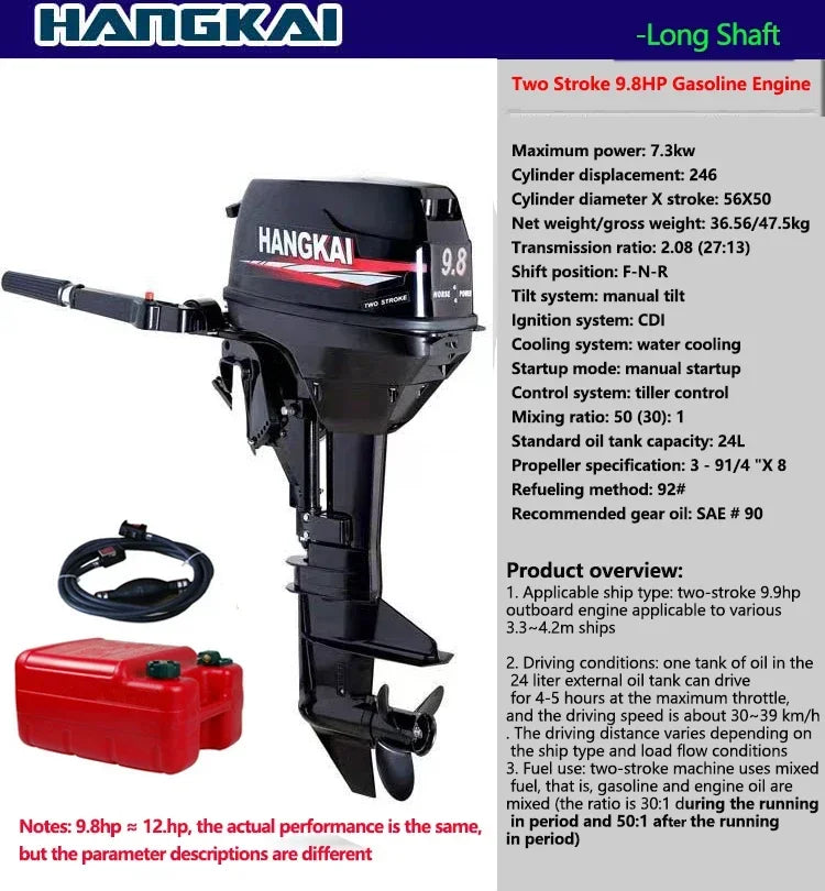 IHOMEINF Powerful 4.0HP-18.0HP Petrol Marine Motor Boat  Engine for the 2.3M-4.6M Assault Boat Canoe Outboards Propeller