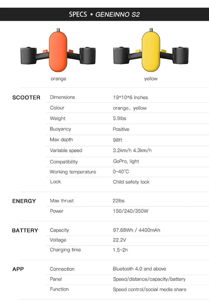 High Speed Electric Under Water Motor Scooter 1.2m/s Electric Underwater Thruster Sea Scooter for Diving Snorkeling