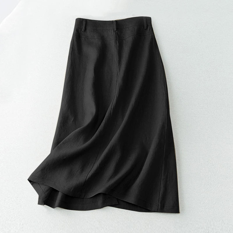 ZANZEA  Elegant Cotton Midi Skirts Casual Button Up A-line Skirt Women High Waist Jupe 2024 Summer Solid Temperament Falda Mujer
