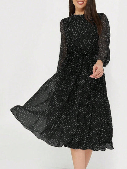 Print Dot Dress Women Casual Long Sleeve Round Neck Midi Dresses Lace Up Vocation Elegant Vestidos Summer 2025 Y2k Streetwear