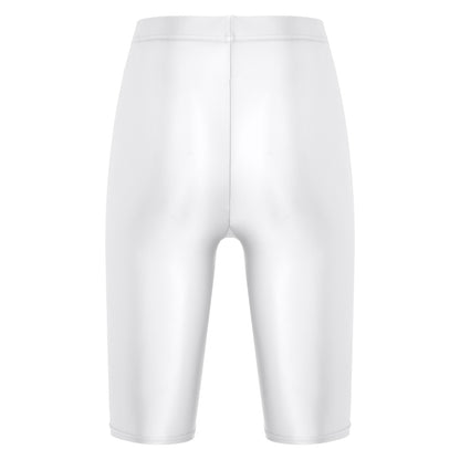 Women Glossy Shorts High Waist Fitness Short Leggings Oil Shiny Knee-Length Tights Swimming Trunks Female Workout Sports Bottoms